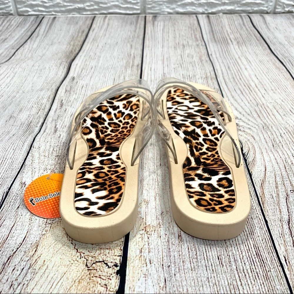 Sole Selection Clear Leopard Slides Sandals - Picture 5 of 5